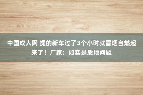 中国成人网 提的新车过了3个小时就冒烟自燃起来了！厂家：如实是质地问题