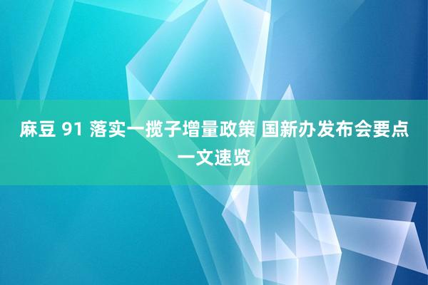 麻豆 91 落实一揽子增量政策 国新办发布会要点一文速览