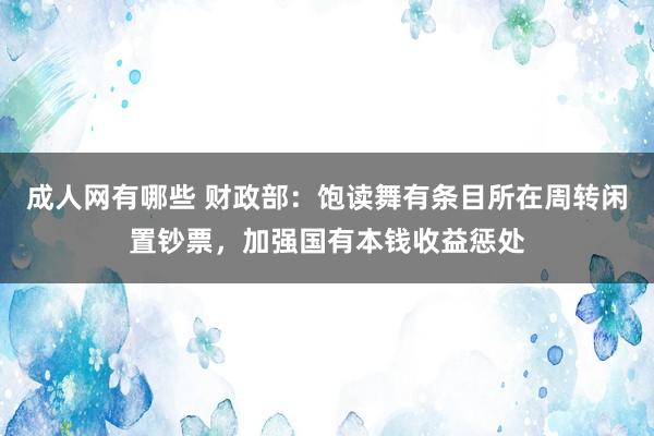 成人网有哪些 财政部：饱读舞有条目所在周转闲置钞票，加强国有本钱收益惩处