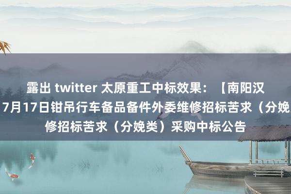 露出 twitter 太原重工中标效果：【南阳汉冶特钢有限公司】7月17日钳吊行车备品备件外委维修招标苦求（分娩类）采购中标公告