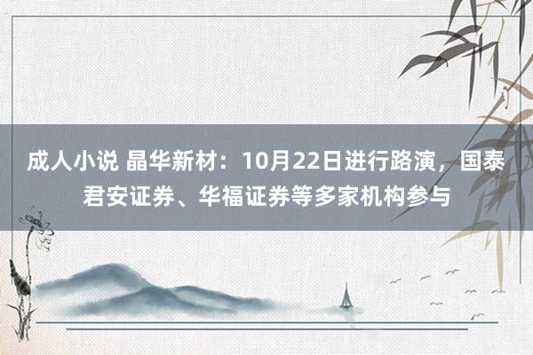 成人小说 晶华新材：10月22日进行路演，国泰君安证券、华福证券等多家机构参与