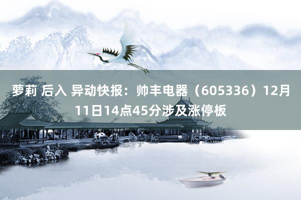 萝莉 后入 异动快报：帅丰电器（605336）12月11日14点45分涉及涨停板