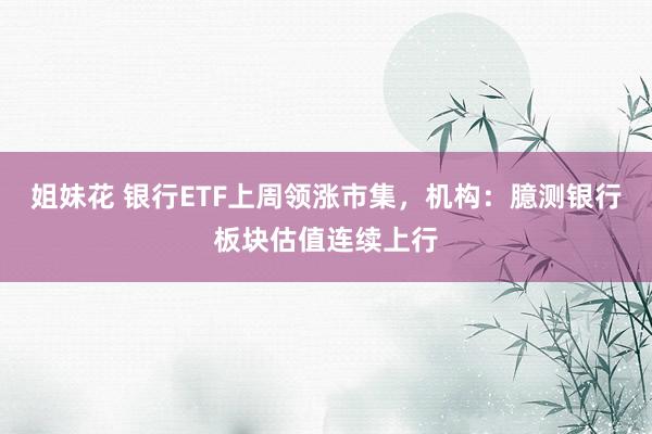 姐妹花 银行ETF上周领涨市集，机构：臆测银行板块估值连续上行