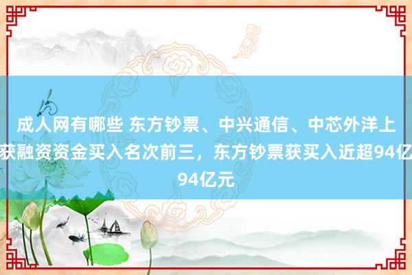 成人网有哪些 东方钞票、中兴通信、中芯外洋上周获融资资金买入名次前三，东方钞票获买入近超94亿元