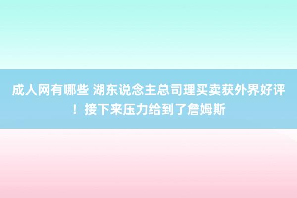 成人网有哪些 湖东说念主总司理买卖获外界好评！接下来压力给到了詹姆斯