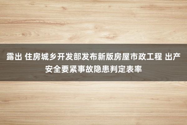 露出 住房城乡开发部发布新版房屋市政工程 出产安全要紧事故隐患判定表率